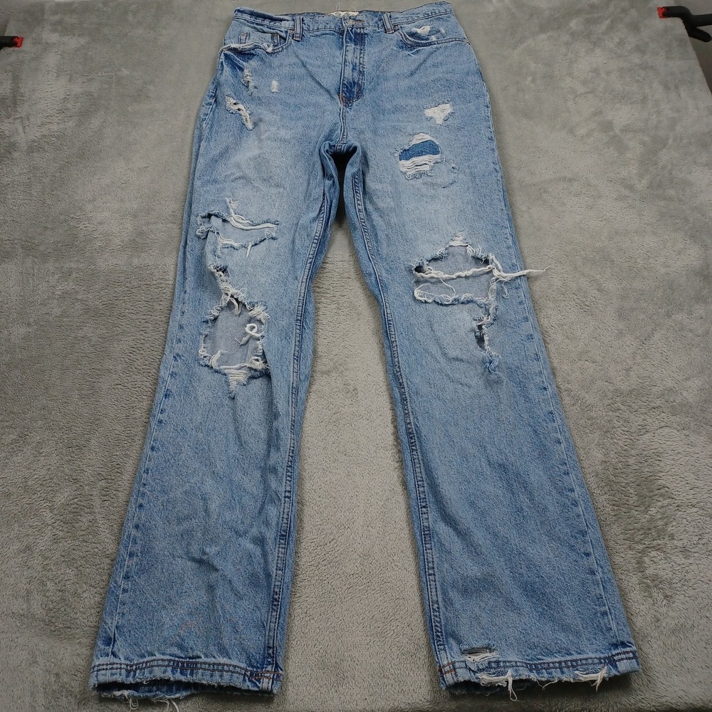We The Free Jeans Womens 31 Blue Straight Distressed Light Wash Denim Pockets